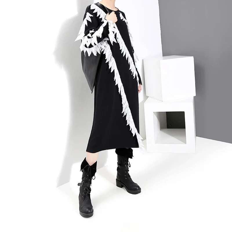 Новинка 2019 корейский стиль женское черное зимнее платье с длинным рукавом