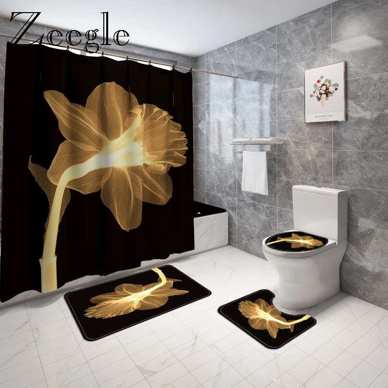 Коврик для ванной и фланелевая занавеска душа с цветочным принтом коврик