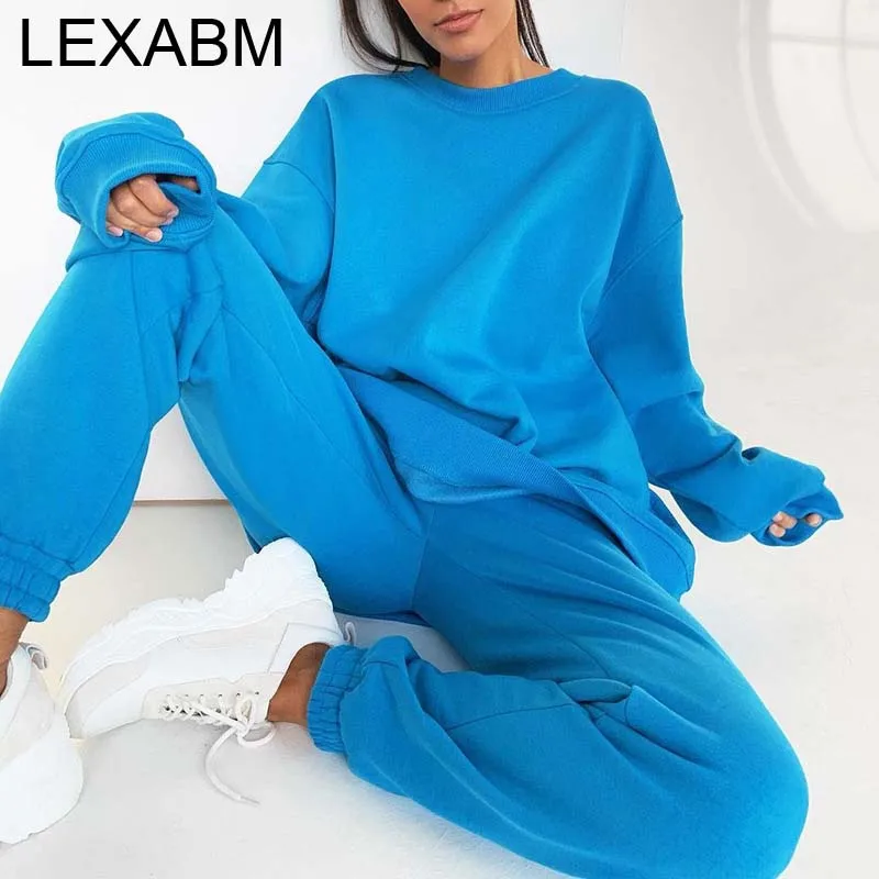 

Женские костюмы, спортивный костюм, флисовый однотонный комплект из двух предметов, пуловер с длинным рукавом, свитер, брюки, костюмы, спорт...