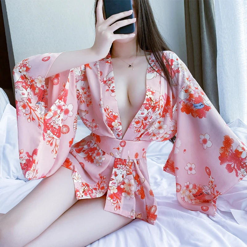 Халат-кимоно Женский с цветочным принтом милый халат в японском стиле сакуры