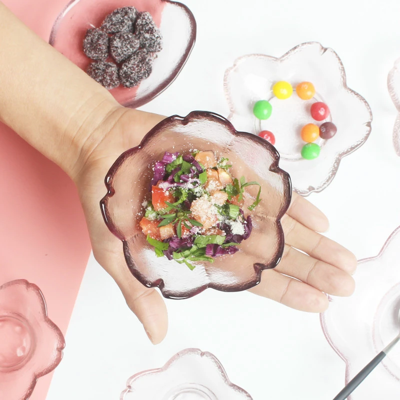Оригинальность розовые лепестки цвет стеклянная посуда для вкуса Dip блюдо вишни