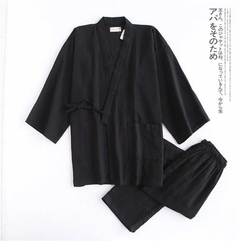 Мужское Новое хлопковое газовое кимоно пижамный комплект весна-лето Yukata