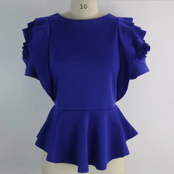 2XL Lady Blouse Tops Shirt Layers Petal Sleeves Elegant Fashion Spring Summe Rose Red Blue Black White Bluas Ruffles Classy | Женская