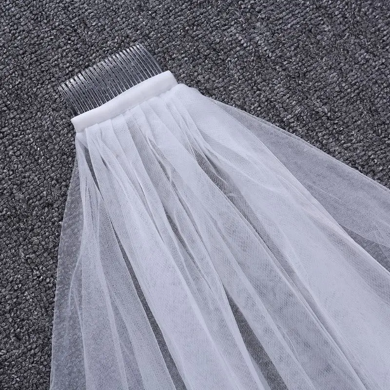 

New Double Layer Womens Knee Length Wedding Veil 2 Tier Simple Plain Solid Color Covered Face Soft Tulle Drape Bridal Veil With
