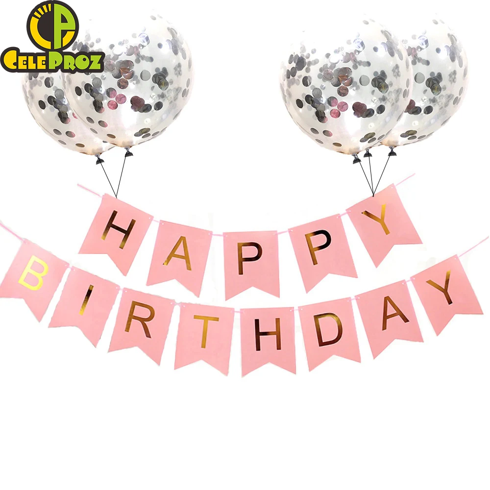 1 Набор С Днем Рождения бумажный флаг баннер розовый Золотой Серебряный конфетти