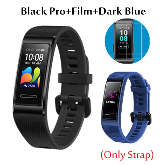 add Dard blue strap Браслет HUAWEI Band 4 3 Pro Smartband с металлической рамкой Amoled цветной дисплей SpO2 датчик кровяного кислорода для плавания датчик частоты сердечных сокращений - Цвет: add Dard blue strap