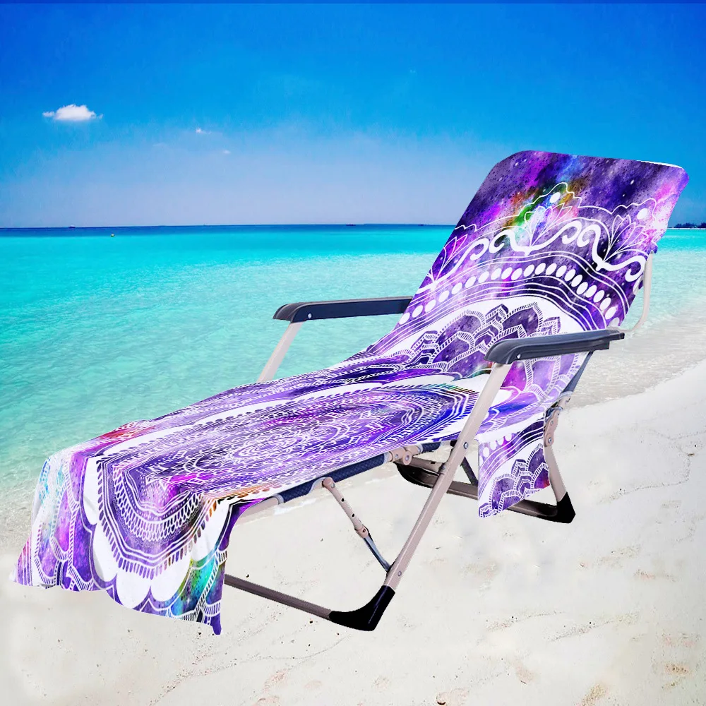 

Bohemian Mandala Beach Chair Cover Towel with Side Storage Pockets for Pool Sun Lounger Sunbathing Vacation 82.5"x29.5"