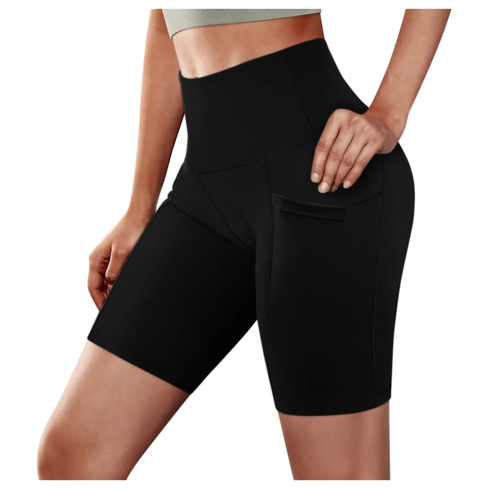 

Summer Women Solid High Waist Cycling Leggings Stretchy Plain Casual Sports Fitness Elastic Seamless Slim Short Leggings #YJ