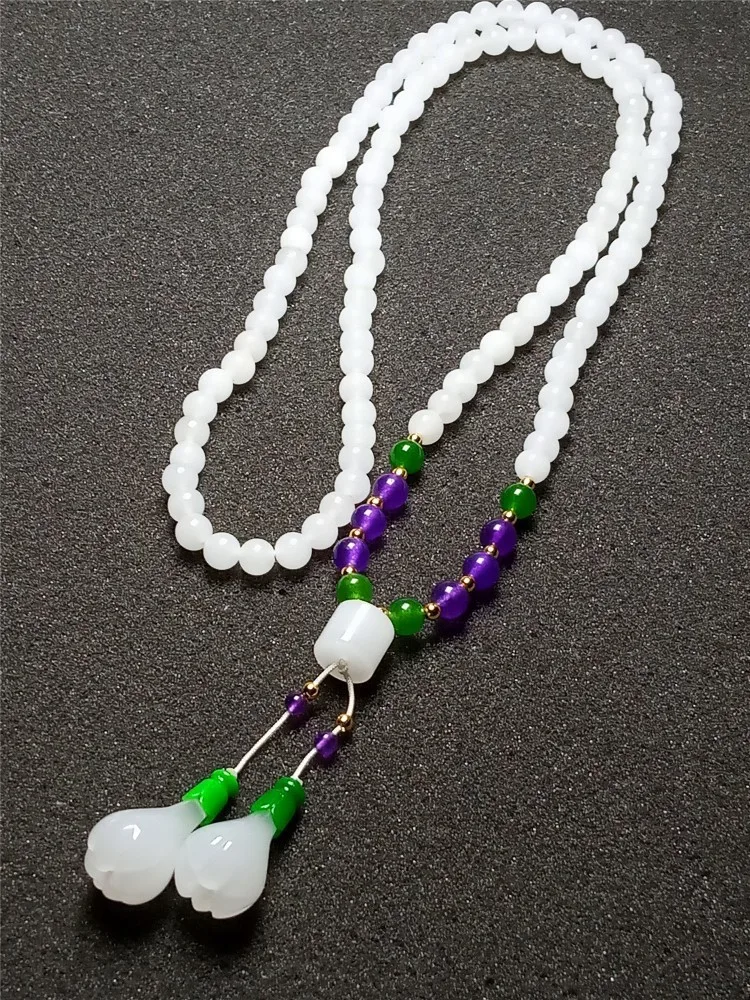 LETSFUN Изящные Ювелирные изделия натуральный белый нефрит Магнолия кулон бусины