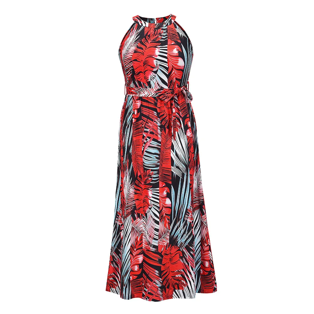 

2021 Women's Summer Retro Floral Dress Sleeveless High Waist Large Swing Beach Long Dress
