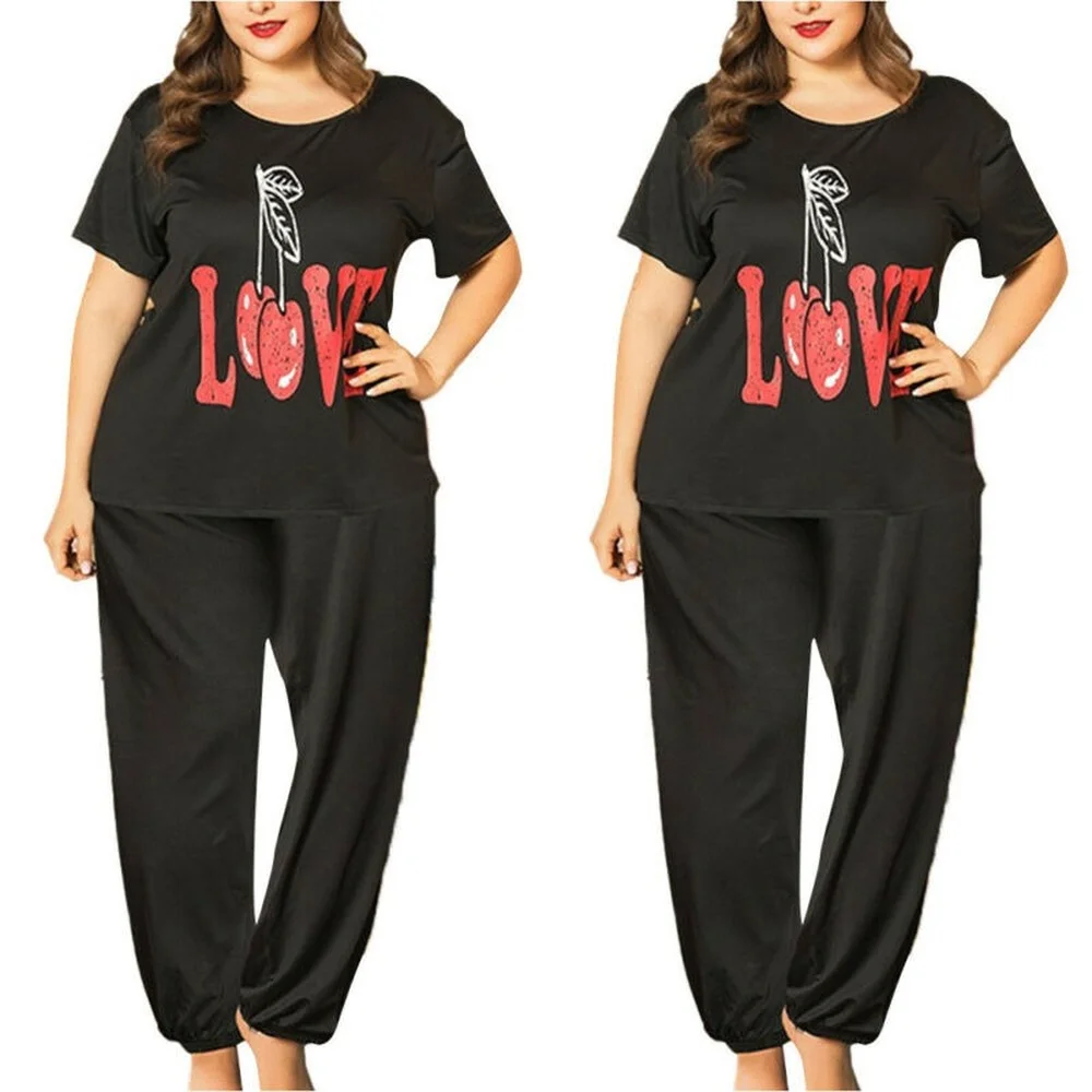 

Plus Size Women Lounge Wear Set Short Sleeve Top Pants Pyjamas Nightwear Outfits