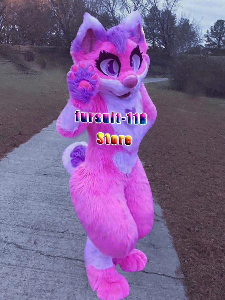 Fursuit Long-haired Husky Dog Fox Wolf Mascot Costume Fur Adult Cartoon Character Halloween Party Cosplay Set #178 |