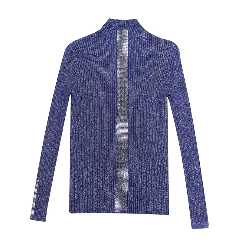 

Women Turtleneck Knitted Sweater 2020 New Rhinestone Long Sleeve Slim Pullover Female Casual Fashion Thicken Elastic Jumper Tops