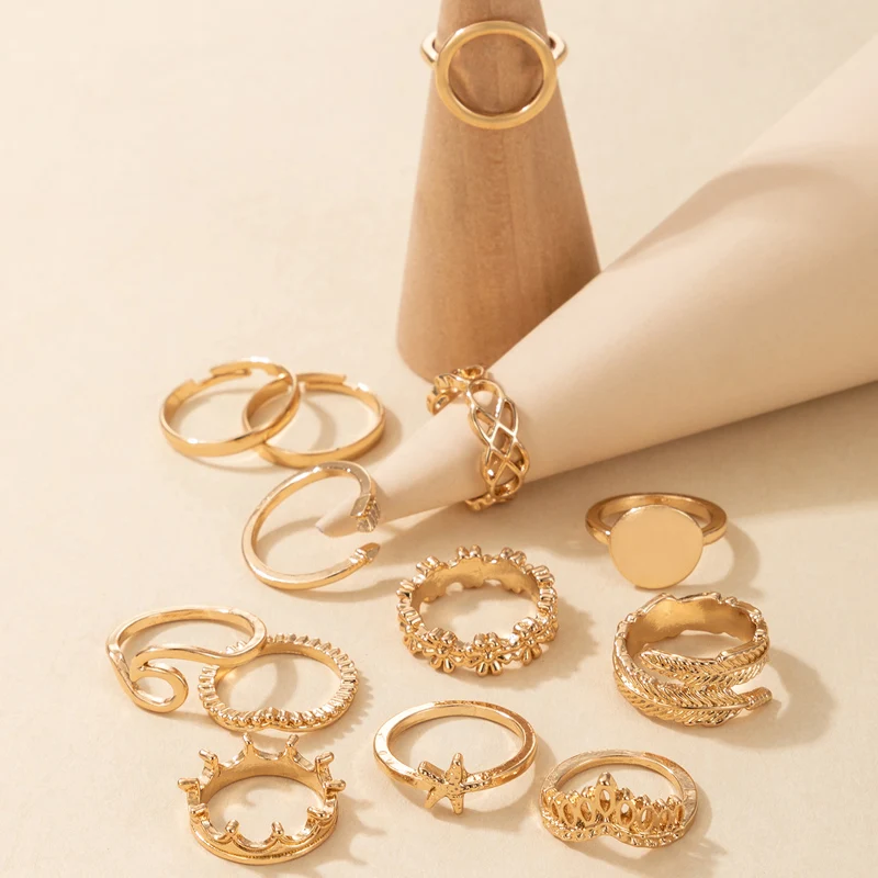 

Tocona 13pcs/sets Vintage Silver Color Geometric Ring Sets for Women Charm Wave Flowers Starfish