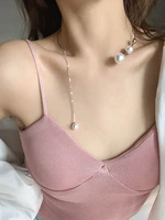 elegant new 2021 pearl necklace for women gold chunky link chain asymmety toggle clasp circle chokers necklace jewerly party