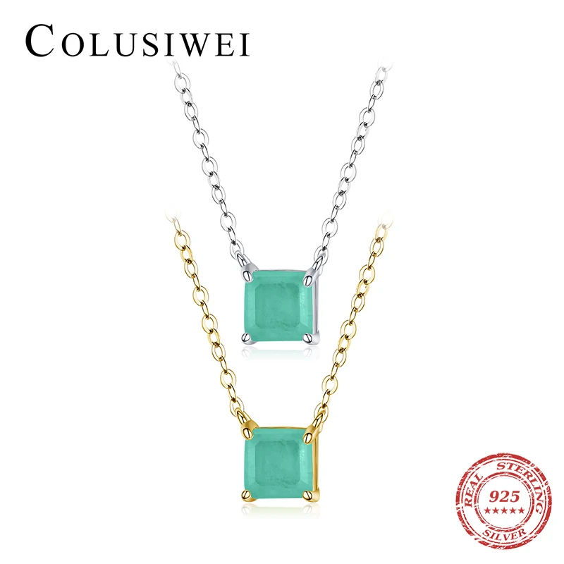 

Colusiwei 100% 925 Sterling Silver Paraiba Tourmaline Suqare Stone Pendant Necklace for Women Wedding Engagement Promise Jewelry