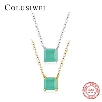 colusiwei 100 925 sterling silver paraiba tourmaline suqare stone pendant necklace for women wedding engagement promise jewelry