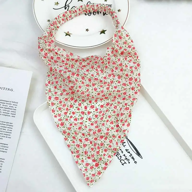 

New Print Hair Scarf For Women Scrunchies Vintage Triangle Bandana Sweet Headband Hairband Elastic Hair Band foulard cheveux
