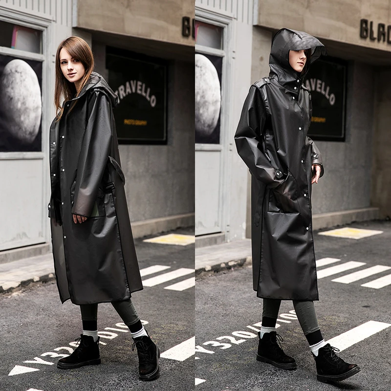 Водонепроницаемый длинный дождевик с капюшоном для мужчин и женщин утолщенный
