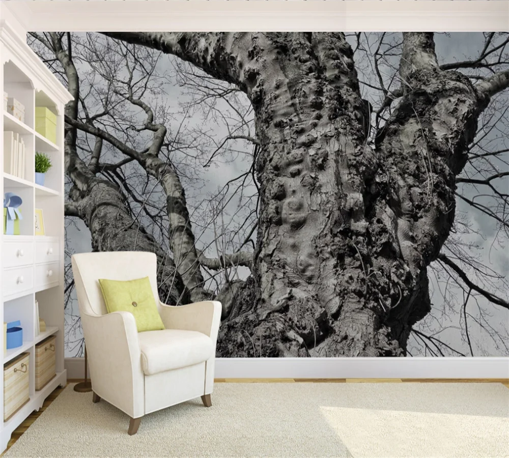 Custom 3D wallpaper mural Nordic black and white personality tree decoration painting background wall | Обустройство дома