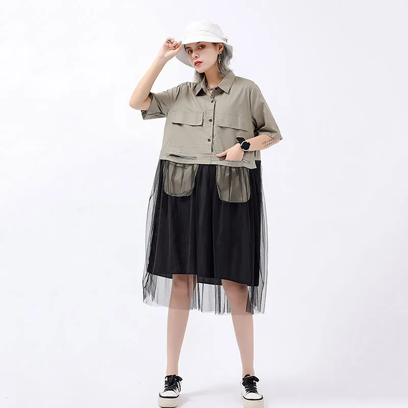 Женское платье с отложным воротником [XITAO] черное однотонное свободного покроя