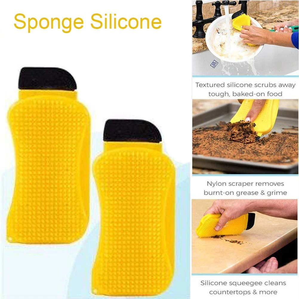 

3-in-1 Silicone Sponge Double-sided Cleaning Brush Dish Washing Scrubber