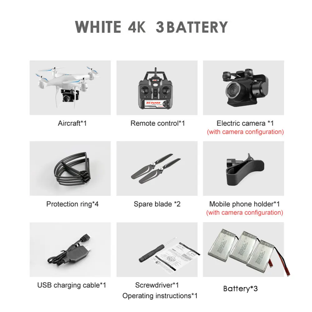 White 4k 3B Дрон 4K Квадрокоптер HD аэрофотосъемка вращающаяся камера давление воздуха hover ключ посадки полета 20 минут р/у Дрон вертолет - Цвет: White 4k 3B