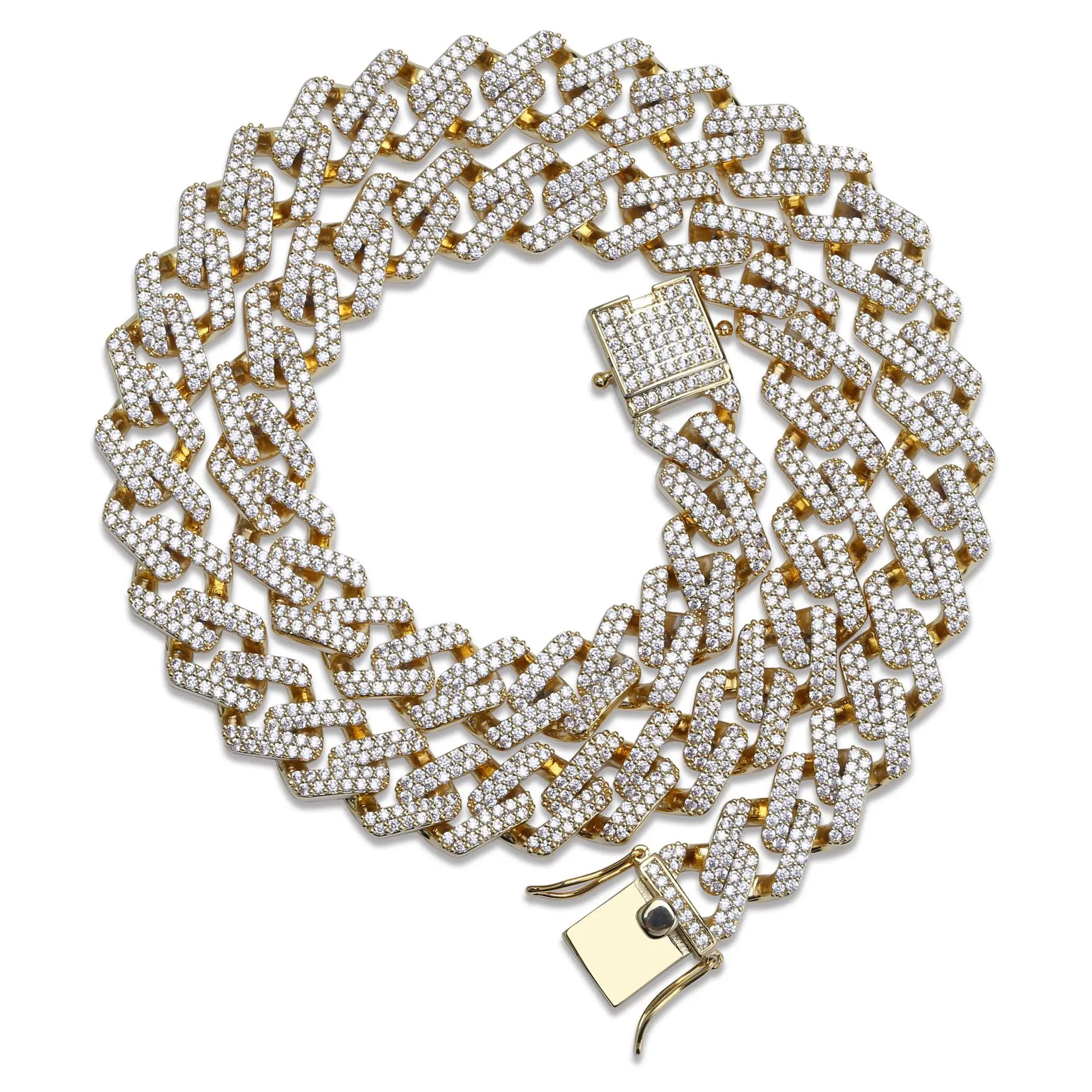 Micro Pave AAA+ Cubic Zircon Iced Out Rhombus Cuban Curb link Chain Gold  Bling CZircon Men Hip Hop Rapper Jewelry Gifts