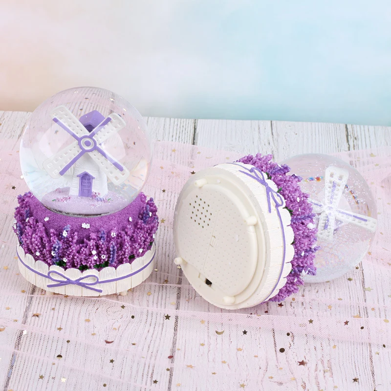 Creative Romantic Windmills Snow Globe Crystal Ball Rotating Music Box Christmas Decoration For Home Accssories | Дом и сад