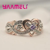 cheap sale 925 sterling silver princess ladies finger ring lovely rose square cubic zircon crystal wedding engagement jewllery
