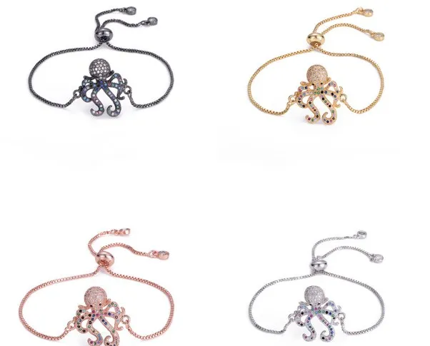 

octopus crystal micro pave cz zircon cubic zirconia Bracelet Pull Adjustable silicone Charm Snake Chain Copper Jewelry erf34