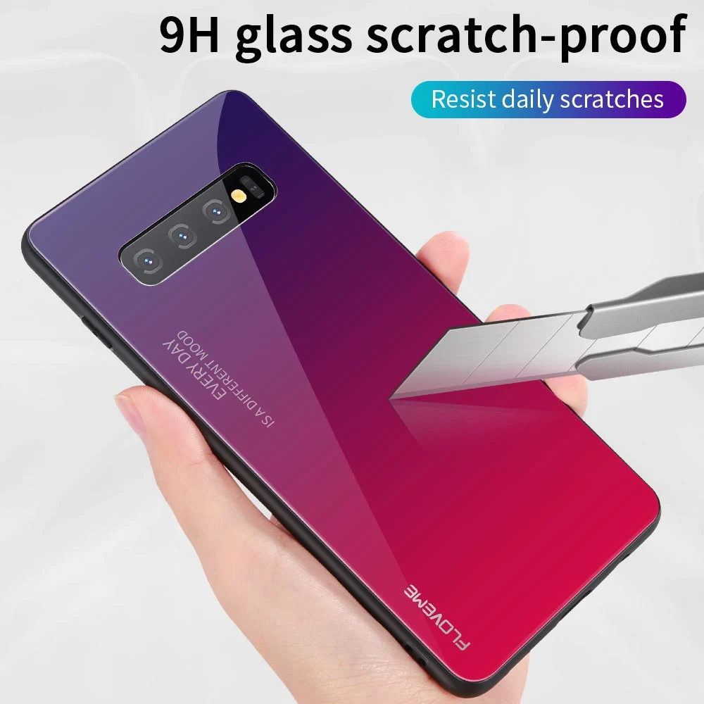 Градиентный чехол Floveme для Samsung A50 с закаленным стеклом Note 8 9 10 Plus S10 S10E S8 S9