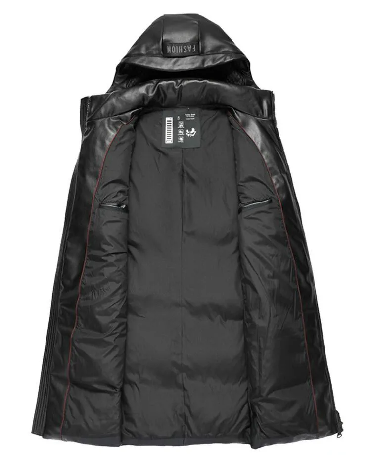 

Men Jackets 90% White New Duck Down Jacket Mens Warm Winter Casual Hat Detachable Leather Coat