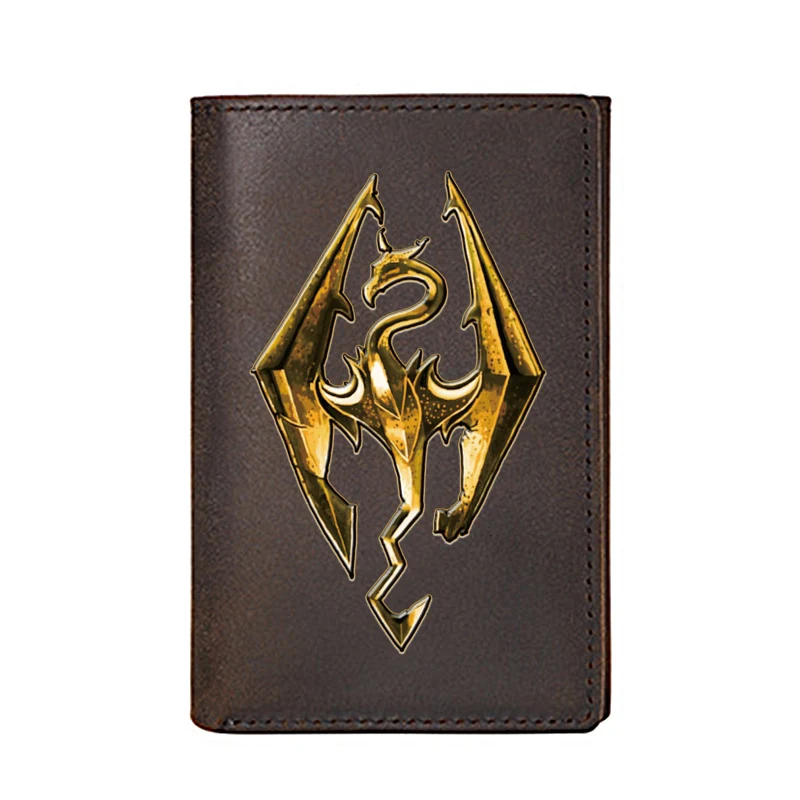 

Индивидуальный кошелек Skyrim из натуральной кожи с принтом символа для мужчин, визитницы, мужские кошельки, Короткие сумки для денег