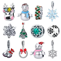 bisaer 925 sterling silver christmas charms snowflakes snowman christmas tree beads fit beads for silver 925 jewelry making
