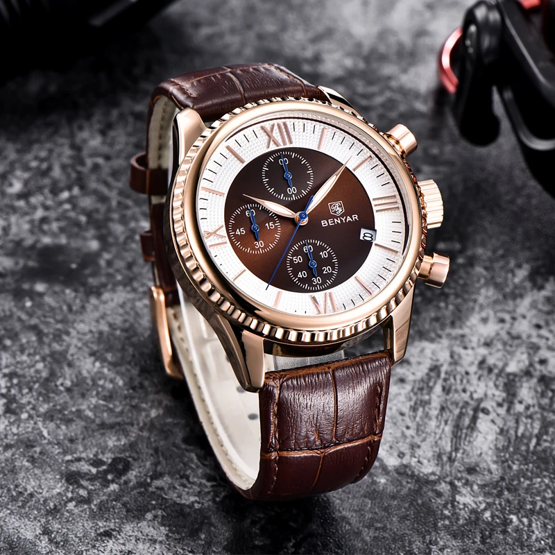 BENYAR Men's Watch Fashion/Sport/Quartz Men Wristwatch Mens Clock Top Brand Luxury Leather Watches Relogio Masculino | Наручные часы
