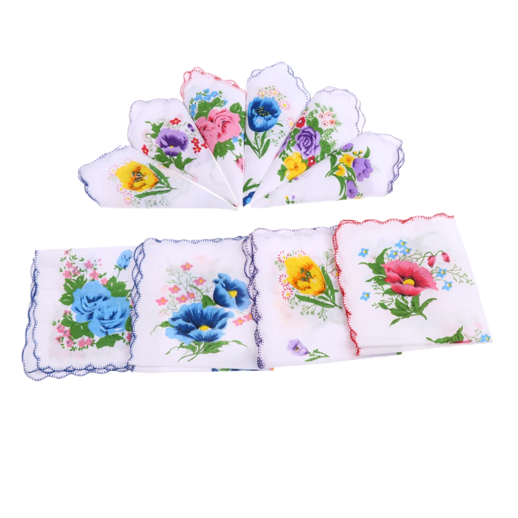 

10 Pieces Vintage Cotton Floral Handkerchief Square Hanky Women Kids Gift
