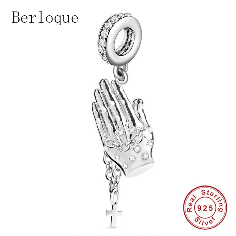 

Berloque Sterling Silver 925 Praying Hands Beads Cross Charms Fit Original Charm Bracelet Necklace Jewelry Making bijoux femme