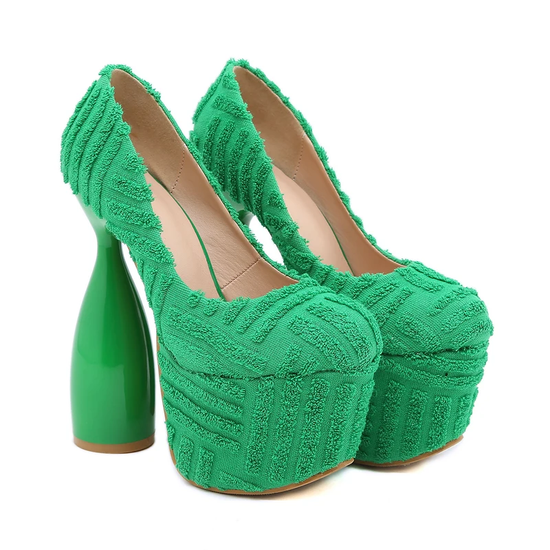 

Green Shoes For Women 16CM Block Heel Sexy Round Toe Platform Shoes Spring High Heels Suede Leather Ladies Pumps Schoenen Vrouw