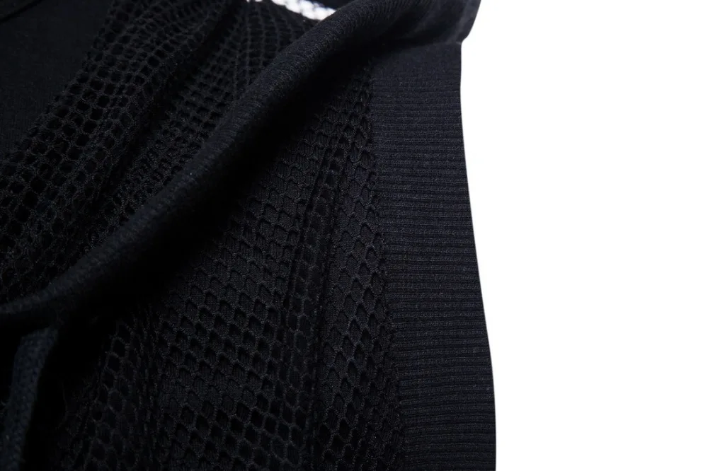 #4105 летняя футболка без рукавов для мужчин черная/белая Сетчатая с капюшоном в