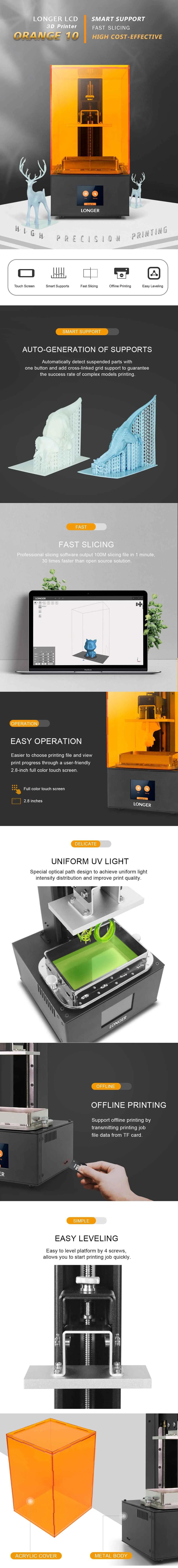 Orange10 405nm lcd УФ-полимерный 3d принтер 98 мм* 55 мм* 140 мм размер печати Поддержка офлайн печати с 2,8 дюймовым сенсорным экраном