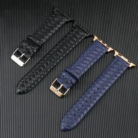 universal gennuine leather 38mm 40mm apple watch watch band braided pattern strap for iwatch series 5 4 3 2 1 blue