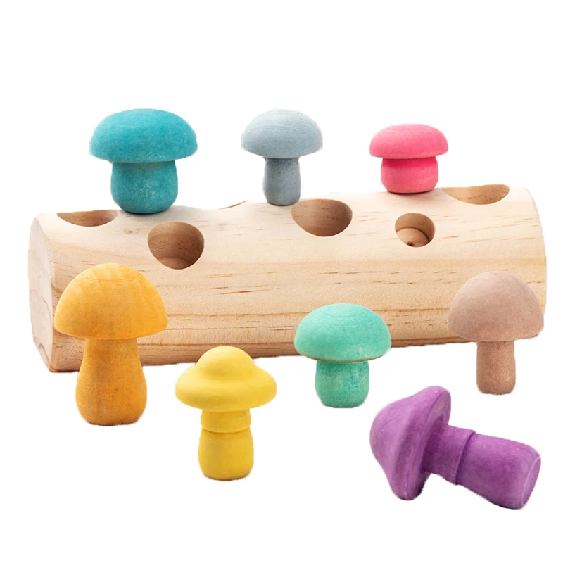 

Wooden Rainbow Blocks Mushroom Picking Game Montessori Educational Wooden Baby Toys Developmental Shape Matching Assembly Grasp