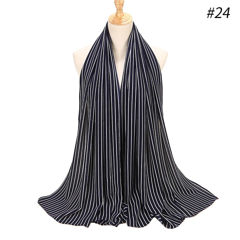 24 NavyBlue Lines Sparsil Летний шифоновый женский мусульманский шарф хиджабы мягкий удобный Ретро маленький цветочный платок женский этнический принт пляжные шарфы - Цвет: 24 NavyBlue Lines