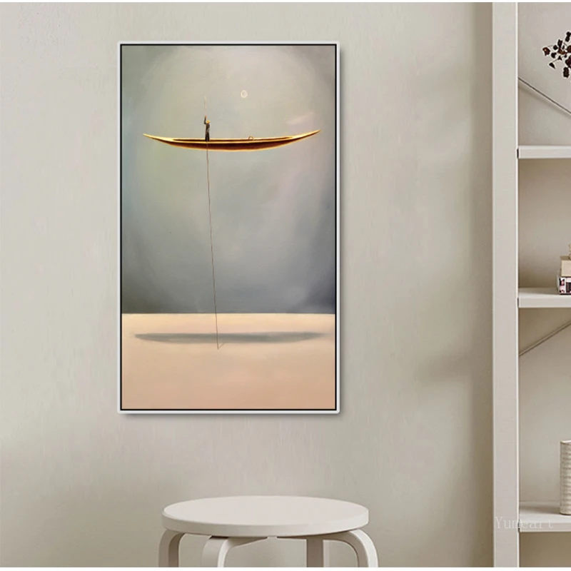 Новый китайский стиль золотая лодка природный пейзаж креативные картины на