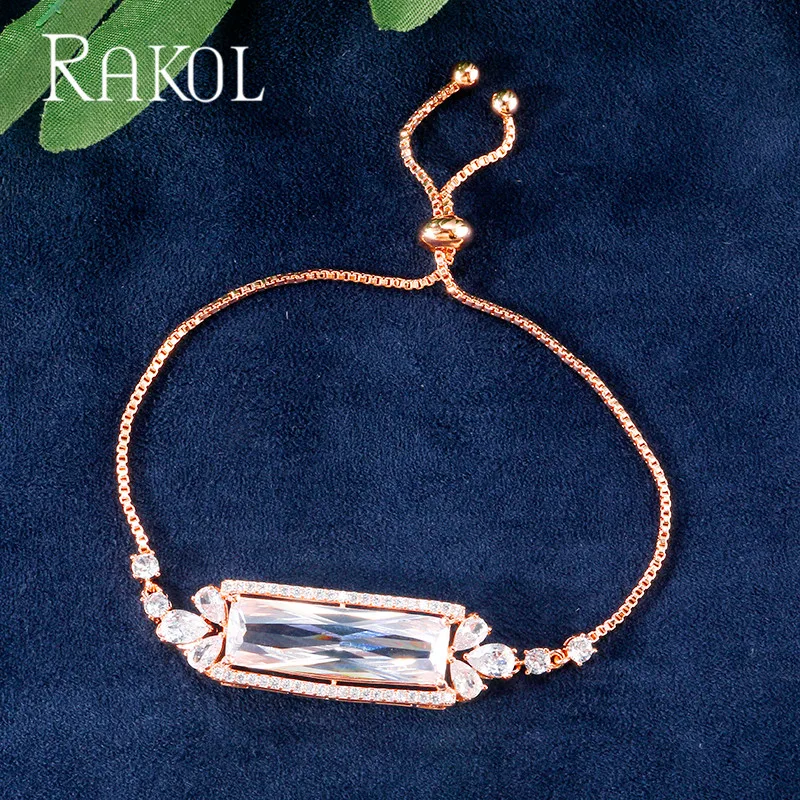 Классический большой багет RAKOL с фианитами изысканный регулируемый браслет для