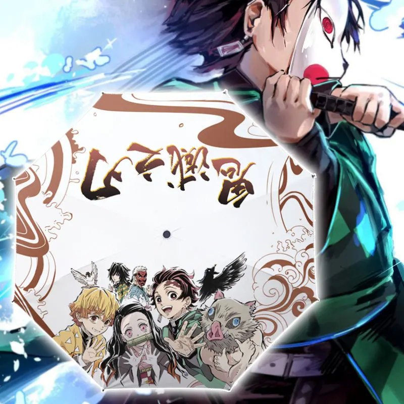 

NEW Demon Slayer Kamado Tanjirou Agatsuma Zenitsu Hashibira Inosuke umbrella sun Folding umbrella Model toys Sunscreen girl Gift