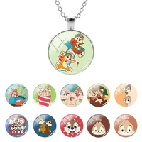 disney chipmunks chip n animation patter glass dome pendant necklace cartoon chain necklace kids gift cabochon jewelry xf34
