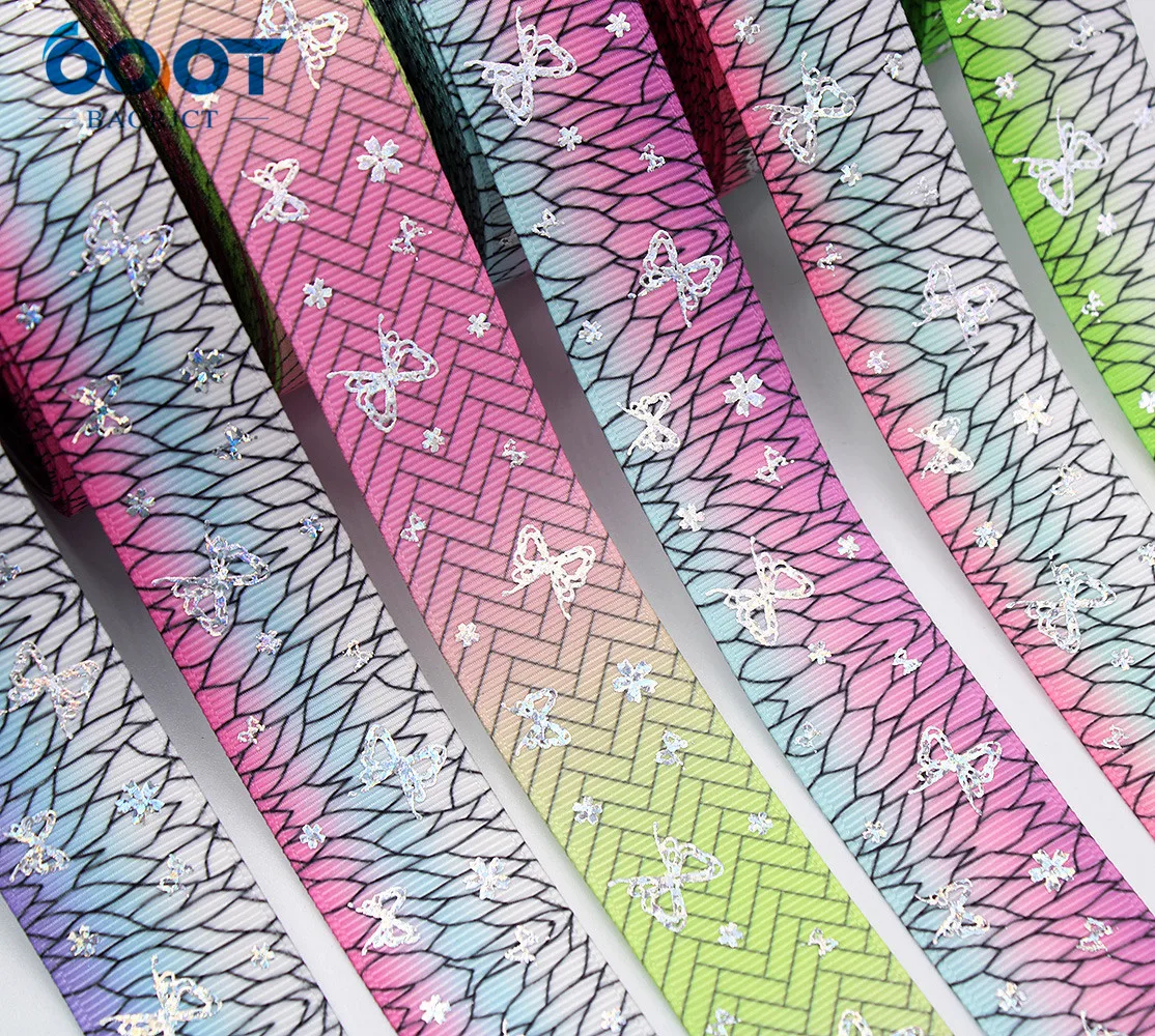 Цвет градиент лазерный Бабочка Grosgrain ленты 1 дюйм (25 мм) шириной 10 метров для