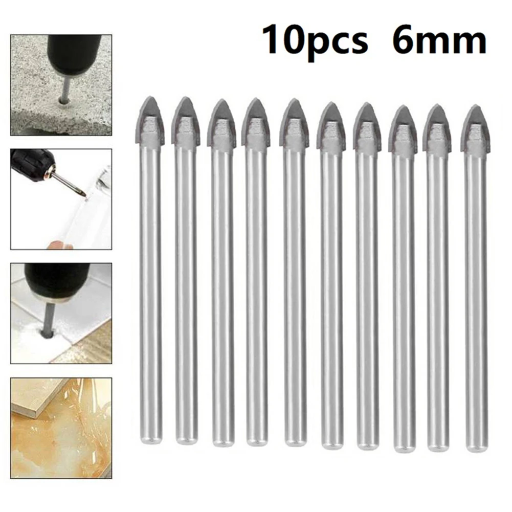 

10 Pcs Drill Bits W/ Spear Head 6mm Diameter For Ceramic Tile Glass Wood Drilling Woodworking Tool Accessories